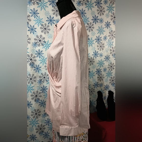 LS Button Down Stretch Faux WrapBlouse Blush Kenneth Cole New York Rose Petal - Picture 3 of 16